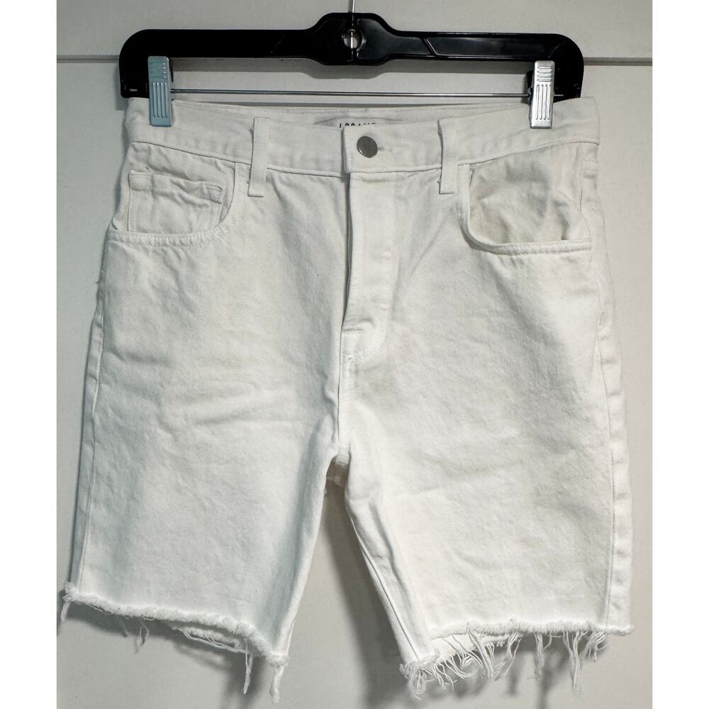 J. BRAND White Cut Off White Denim Bermuda Shorts Raw Hem Size 26